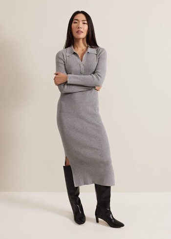 Phase Eight Lucy Collared Popper Column Dress Grey Canada | KIRNCH-045